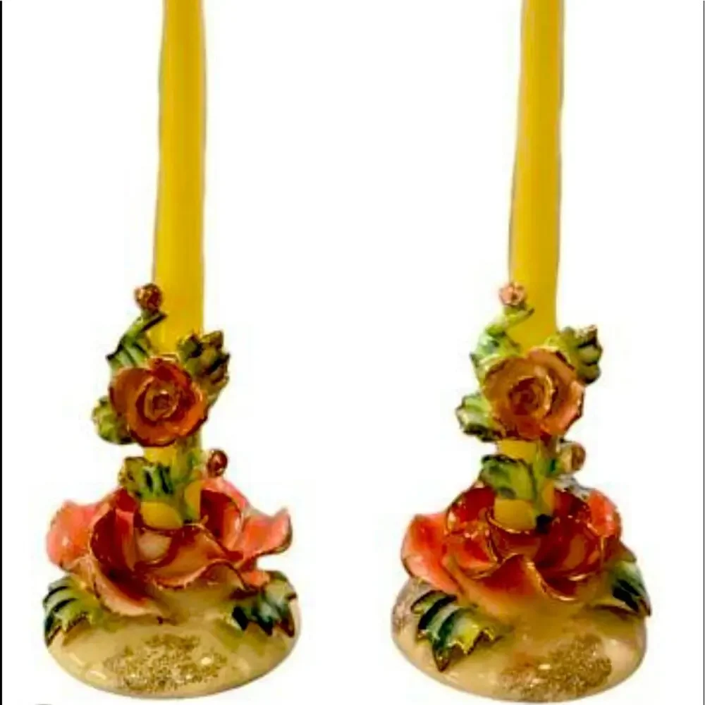 Vintage Commodore Porcelain Rose gold trim Candle base and climber